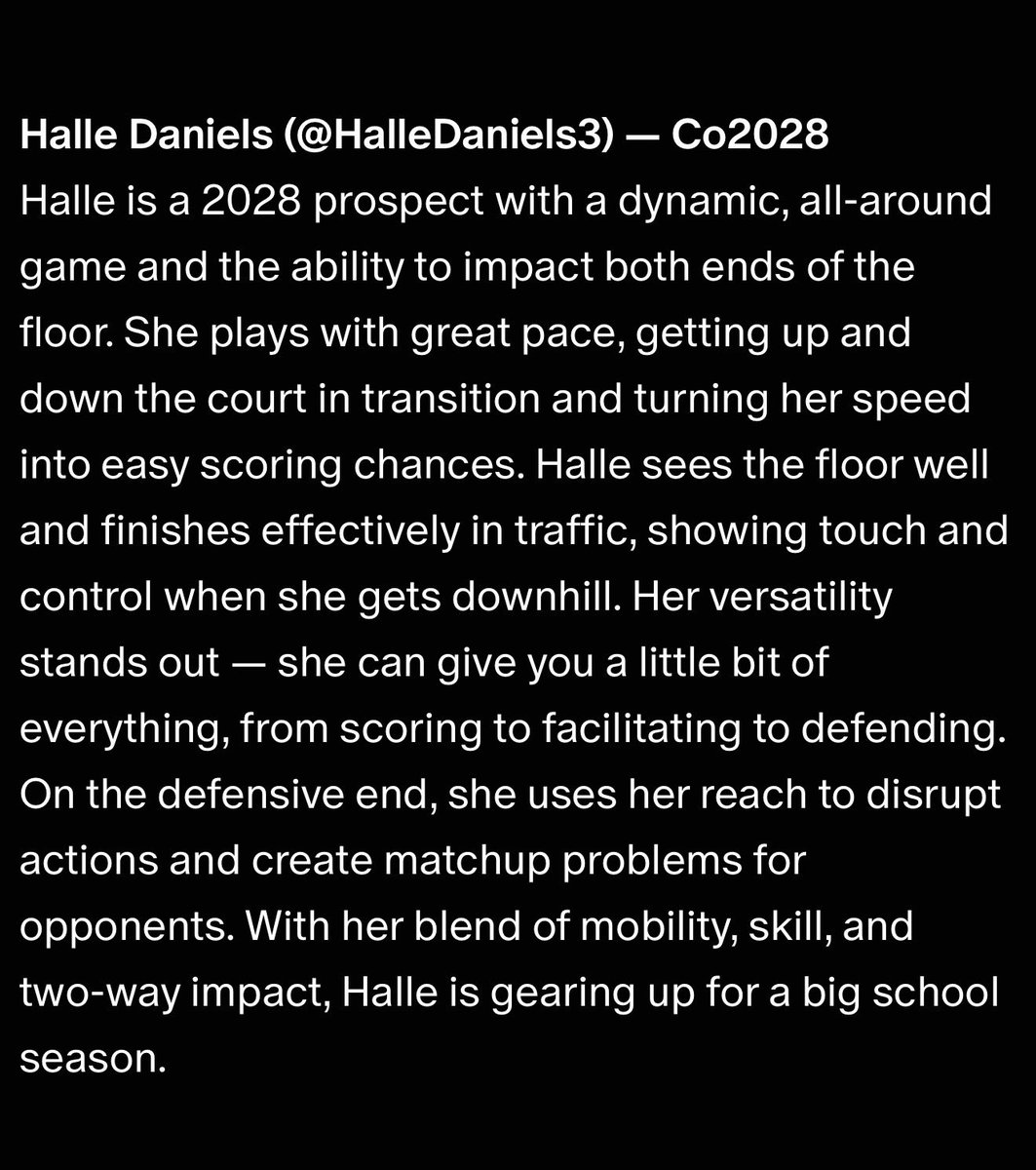 HalleDaniels3's tweet photo. Thank you @ProspectShowcse for taking the time to evaluate my game. 

I love being seen as two-way, versatile player and also that I create matchup problems! 😈 https://t.co/7kNWsD06rF