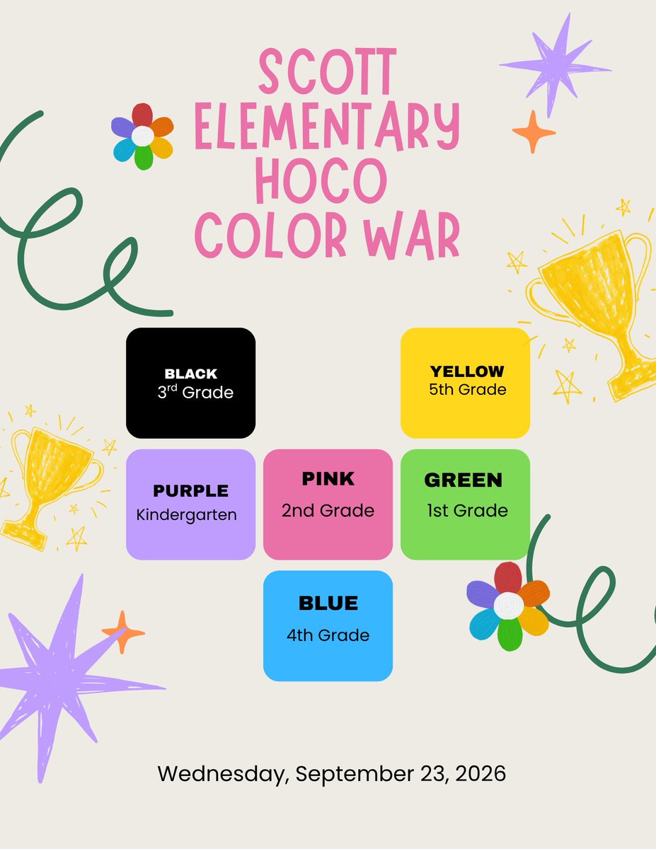 theScottieScoop's tweet photo. Homecoming Week is getting BRIGHTER, BOLDER, and a whole lot more competitive! 
Tomorrow, our Scotties will battle it out in our HOCO COLOR WAR!
Come dressed in your grade-level color and REPRESENT! We’re ready to see which grade brings the most SPIRIT, ENERGY, and COLOR! https://t.co/orDOYf7XAN