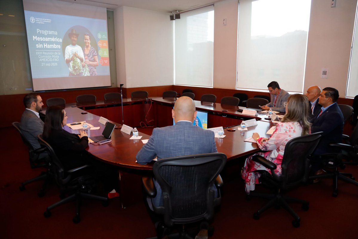AMEXCID's tweet photo. 🌎 En el marco de la XXIII Reunión de la Comisión Mixta @AMEXCID–@FAOmesoamerica, reafirmamos nuestro compromiso con Mesoamérica sin Hambre🌎, una de las iniciativas de cooperación Sur-Sur y triangular más consolidadas de México 🇲🇽.

🌱 En nueve países, el programa ha contribuido al desarrollo de 45 políticas públicas y 60 marcos normativos que fortalecen los derechos, generan oportunidades para la agricultura familiar 🌾 y mejoran las condiciones de vida de las comunidades rurales más vulnerables.

La cooperación internacional que impulsa México se construye con respeto, horizontalidad y solidaridad, en consonancia con la Agenda 2030 y el Plan Nacional de Desarrollo 2025–2030 📔

🤝 Junto con la #FAO, seguimos sembrando futuro.

#CooperaciónSurSur #MesoaméricaSinHambre #AMEXCID #FAO #Agenda2030