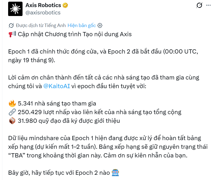 CryptoNews678's tweet photo. Cập nhật chương trình tạo nội dung Axis💪

Epoch 1 đã dừng

Epoch 2 bắt đầu từ ngày 19/9 đến hết 19/10

Chương trình @axisrobotics chạy trên @KaitoAI  ; Epoch 1 có hơn 5k member chắc Epoch 2 cũng rất nhiều.

(Bài viết chỉ là content không khuyên đầu tư) https://t.co/GhE7N5sa3X