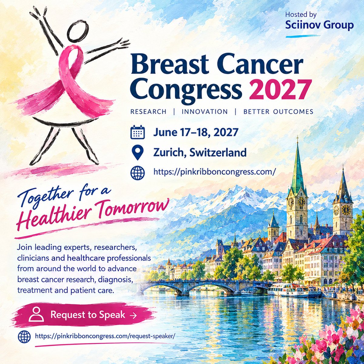 BCC_2026's tweet photo. Would you like to contribute as a speaker at Breast Cancer Congress 2027?

June 17–18, 2027
Zurich, Switzerland

https://t.co/ZIXYkCLkSY

#BreastCancer #Oncology #CancerResearch #MedicalOncology #BreastCancerResearch #BCC2027 https://t.co/thQW25xPo2