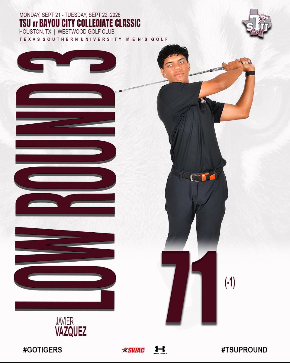 TXSOGolf's tweet photo. Final Results
Men's team finished in 13th place overall.
🆚: Bayou City Collegiate Classic
🗓️ : September 21-22
⛳️: Westwood GC
📍: Houston, TX
#GoTigers #BeLegendary #TSUProud #TxSOGolf #TigerVision https://t.co/S1T5TK71OY