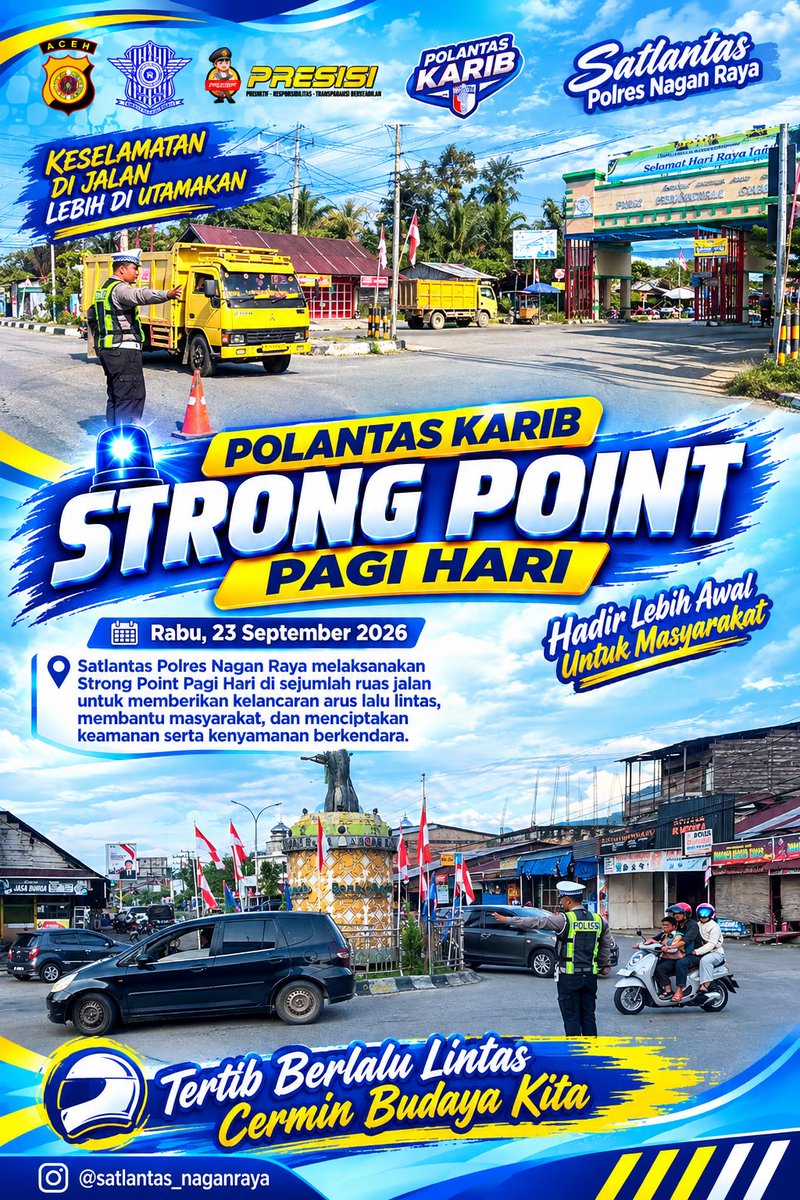 Humasnaganraya's tweet photo. Satlantas Polres Nagan Raya Gelar Strong Point Pagi, Wujudkan Kamseltibcarlantas https://t.co/DM6Jkpp9Y4