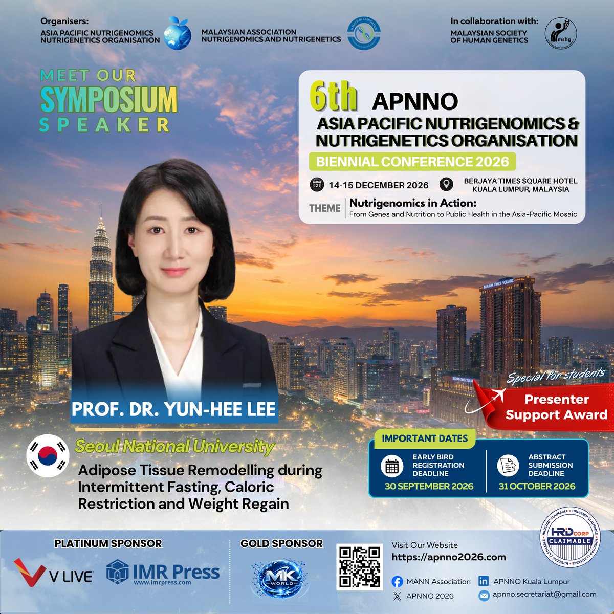 APNNO2026's tweet photo. Our #APNNO2026 Symposium Speakers!
🇲🇾 Dr. Nurul Husna M Shukri (UPM) 
🇨🇳 Dr. Jieteng Chen (Westlake Univ) 
🇰🇷 Prof. Dr. Yun-Hee Lee (SNU)
Join us to explore brain aging, fasting genomics &amp; lactation signals!
⏰ Early Bird: 30 SEP 📝 Abstracts: 31 OCT
Info: https://t.co/nohbPaN9ye https://t.co/S5ZZdJQGLW