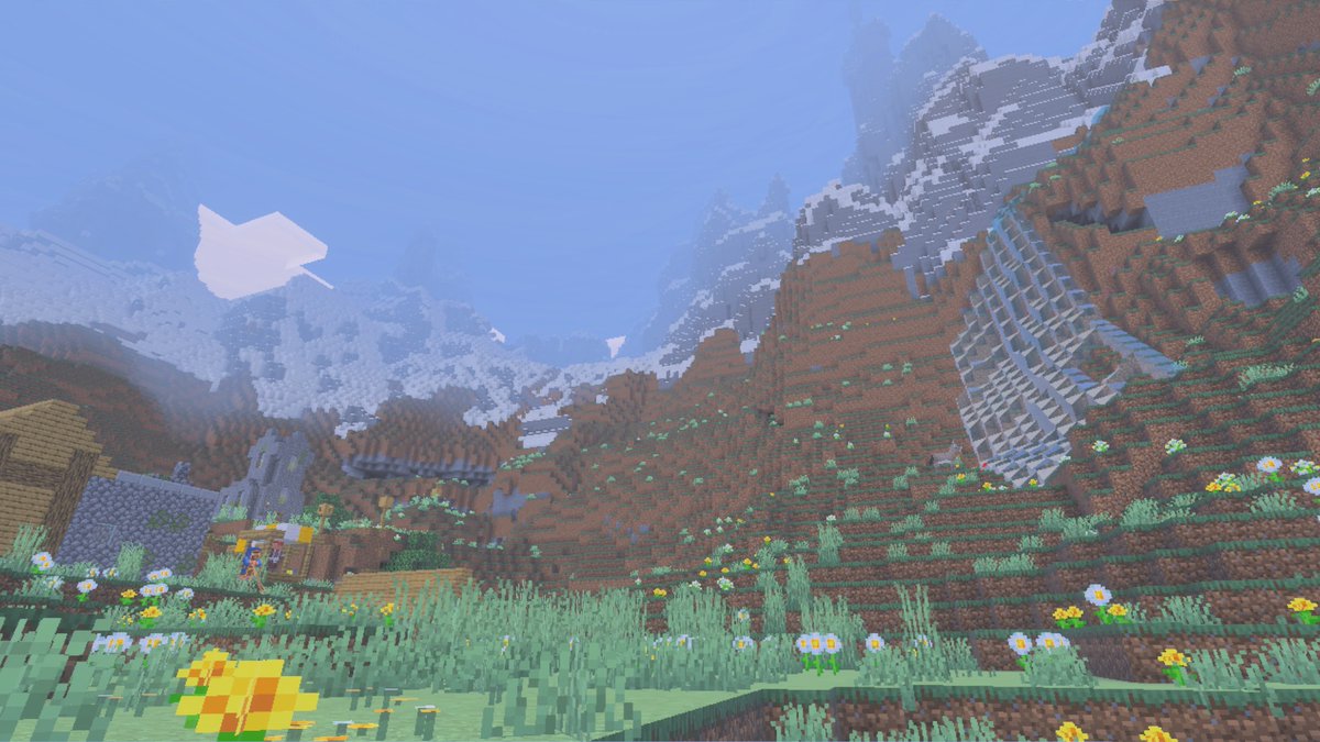 ccccch4o2's tweet photo. なぜか今マイクラめっちゃやってる
初期スポーン位置雪山の上らへんでオワッタと思ったら麓に村あってラッキー　いい村です https://t.co/G9C7vbk70M