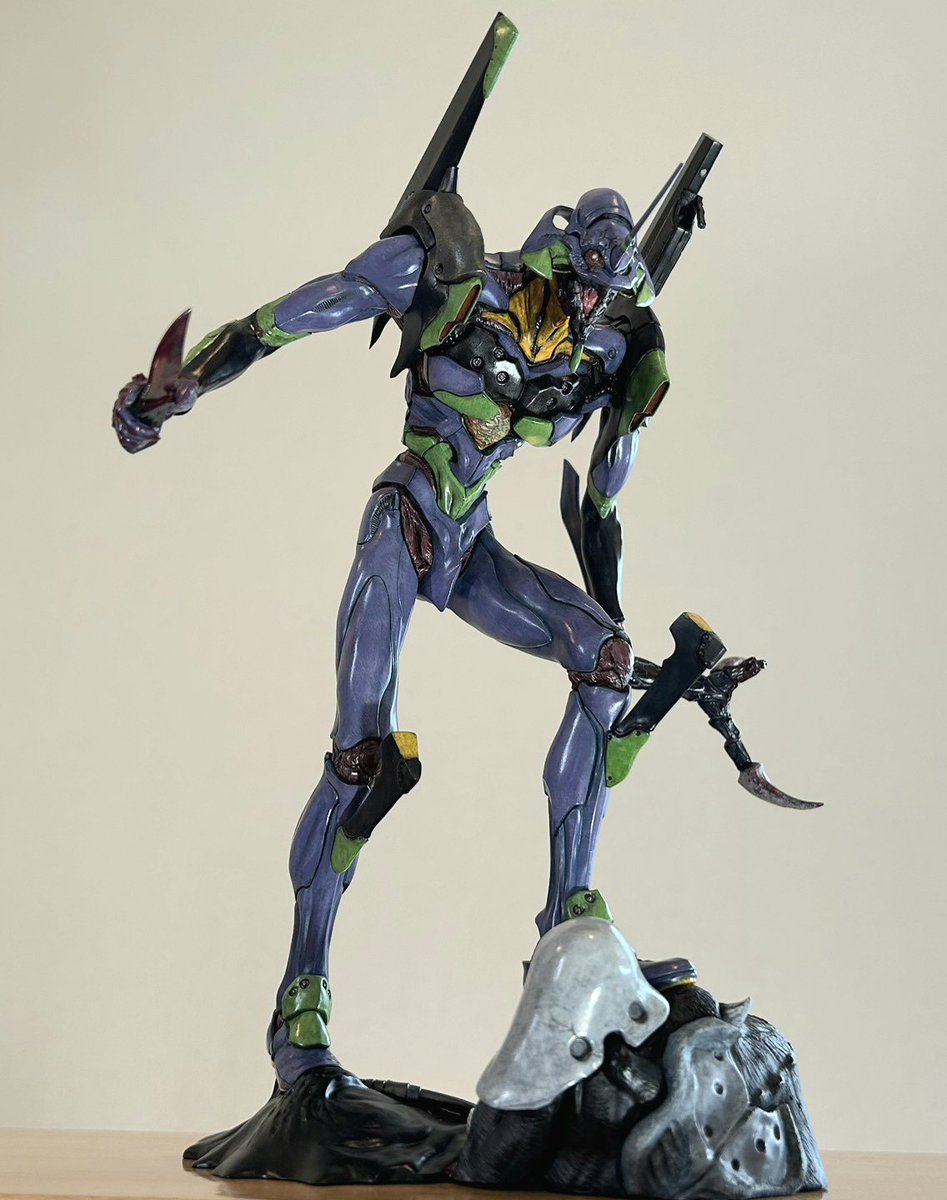 DeathMako36929's tweet photo. 皆さんコンニチハ😃
海洋堂ARTPLA・EVA BERSERK完成
ラッカー筆塗りデス💦
模型誌の名人達の様には出来ませんでしたが…挑戦してメチャ楽しかった～🫰
このメソッドは沼ります。
組み易くて圧巻の造形と重量感が手に入る
すんごいキットでした✨色々作りたい(笑)
#プラモデルライフ
#海洋堂ARTPLA https://t.co/YefnhwbtZs