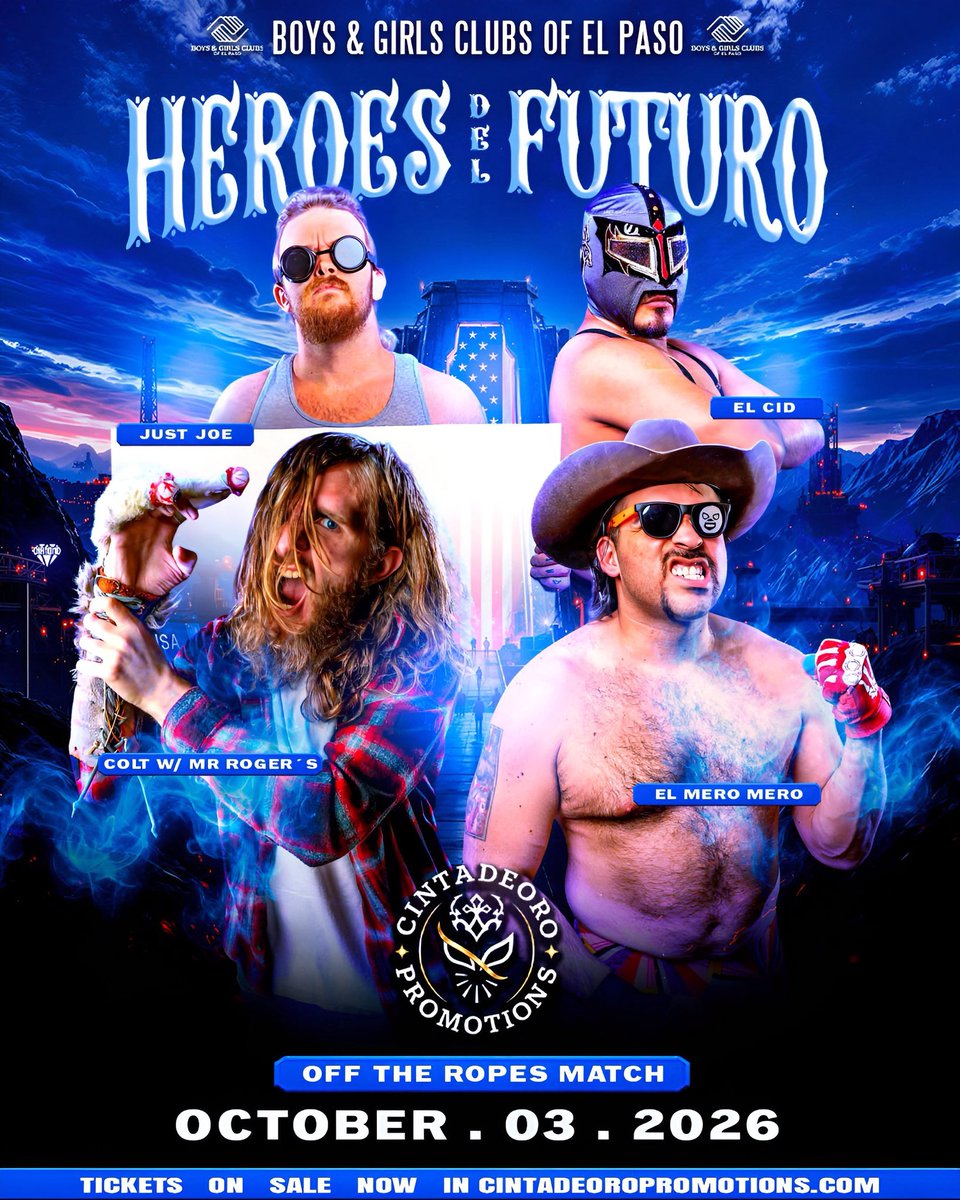 CDOPromotions's tweet photo. 🔥 ¡EL PASO, PREPÁRATE! 🤼‍♂️

El talento de Off The Ropes llega desde Albuquerque para ser parte de HÉROES DEL FUTURO. 💥

📅 Oct. 3 | ⏰ 6:30 PM
📍 801 S. Florence St.
🎟️ https://t.co/a45olehSGE

#HeroesDelFuturo #CintaDeOroPromotions https://t.co/BaCT2zoVgq