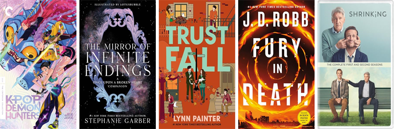 CHBoothLibrary's tweet photo. This week the Cyrenius H. Booth Library has 42 new books and two new movies.  New items include KPop Demon Hunters, The Mirror of Infinite Endings, Trust Fall, Fury in Death, Shrinking, Escape Me, Empire, and My Return to the Walter Boys. https://t.co/PhWm7mFjqW https://t.co/EdqRbduhkS