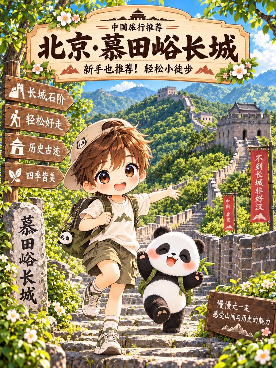 Andrewus1y's tweet photo. 🥾 北京周边想轻松走走，慕田峪长城很合适。

这里不只是爬台阶，沿途都是山景，长城顺着山脊一路延伸，走累了停下来看看风景也很舒服。

春夏满眼绿色，秋天则是红叶和黄叶，拍照很好看。🍁

不用追求走多远，按自己的节奏慢慢逛就行。

📍北京·怀柔·慕田峪长城

如果第一次来北京，又想看看长城，这里很值得留半天。