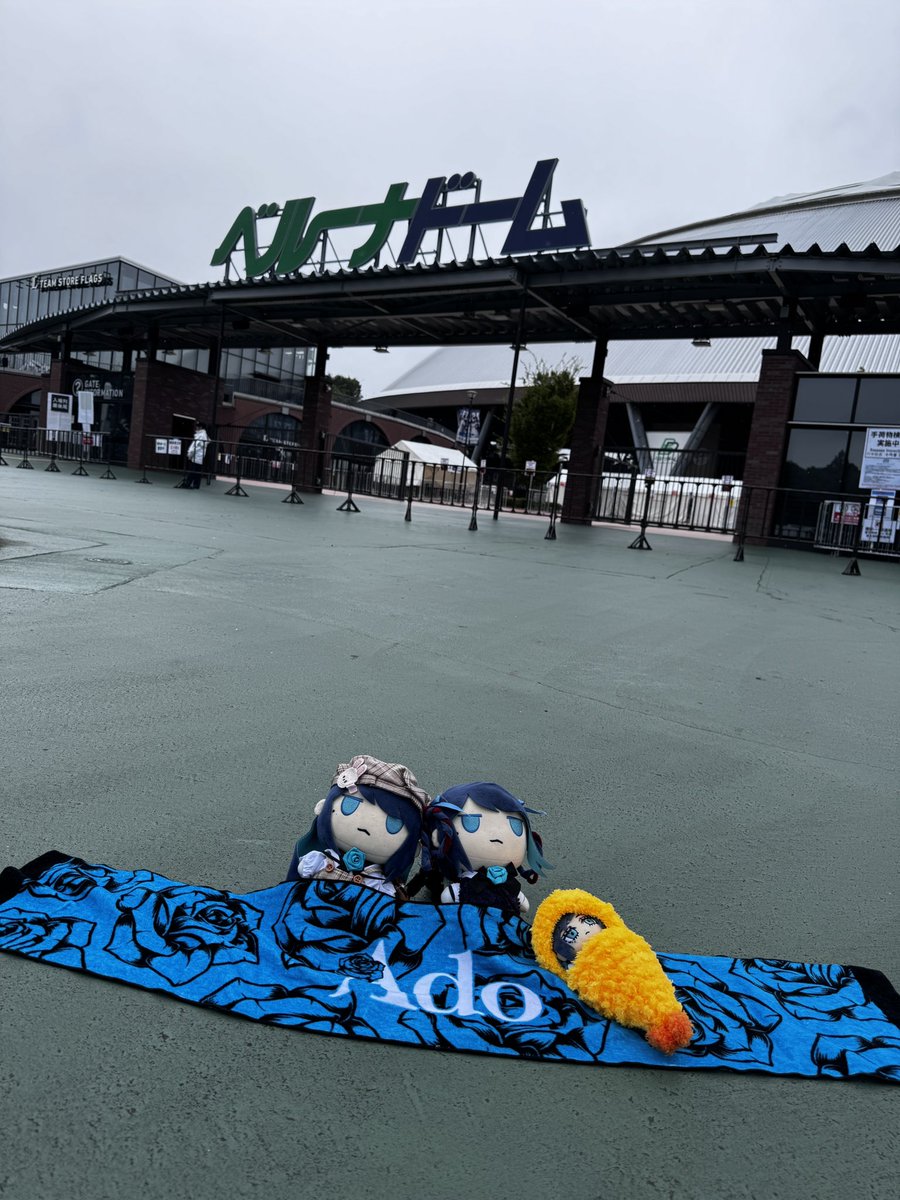 Liu861128's tweet photo. 今日は「INKIGAYO LIVE IN TOKYO」2日目です🥰

朝からワクワクしながら会場に来て、タオルとぬいぐるみの写真を撮ってきました📸💕
昨日の快晴とは違って、今日は少し小雨が降っています☔️
でも、Adoさんに会いたい気持ちは雨なんかじゃ消えません😊

RIJ🥲はもう逃してしまったので、今日はロックな気持ちを全部ここにぶつけたいと思います🔥🎸

VIPは残念ながら取れなかったけど、Adoさんのパフォーマンスにきっとまた夢中にさせられるんだろうな🥰
今日も思いっきり楽しみます！！
#Ado
#INKIGAYOLIVEINTOKYO