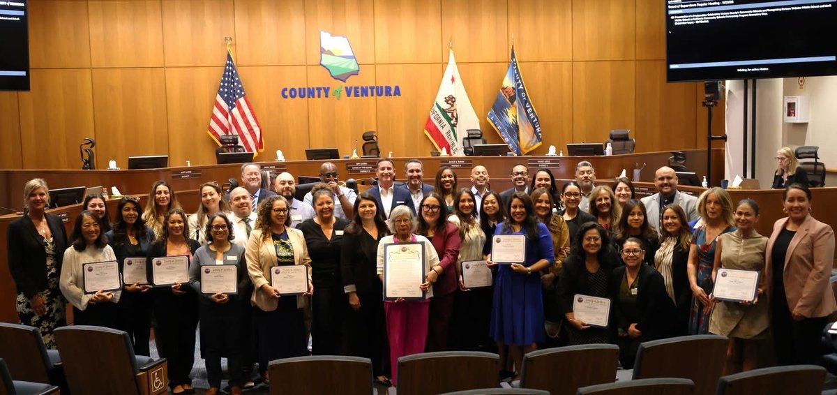 FUSDDistrict's tweet photo. Assistant Superintendent Roger Adams, Community Schools Coordinator Krystal Sarabia-Rocha, &amp; PPS Specialist Rosanna Lomeli were recognized by the Ventura County Board of Supervisors for advancing Community Schools and strengthening support for students and families across FUSD. https://t.co/AdscJAyUhK