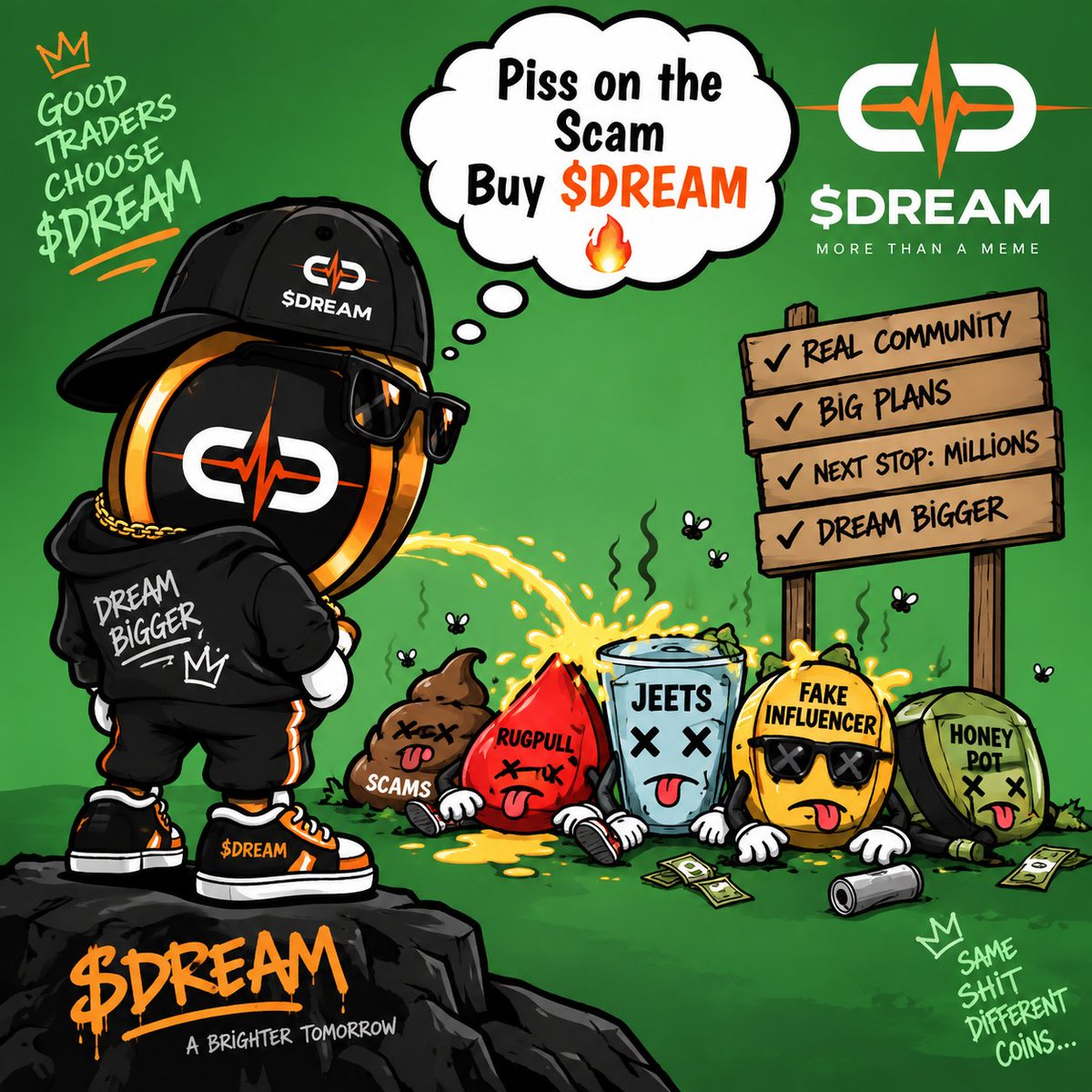 AINO_KNOWS's tweet photo. 💀😂 Every cycle has the same characters… scams, rugpulls, honeypots and fake influencers.
Meanwhile, the $DREAM community:
🚀 Dream bigger
🔥 Build stronger
💎 Stay together
Piss on the scams. Dream on. 🧡🖤
#DREAM #Crypto #ai #Solana #Web3 #robinhoodchain @thecryptodreams https://t.co/hnJKoCeuCS