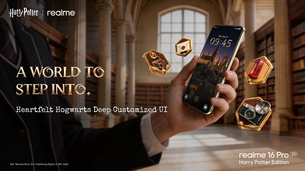 realmeIndia's tweet photo. Carry a little Hogwarts wherever you go.
From familiar details to a world made for Potterheads, there’s always more to discover.
Ready to step in?

Buy Now:
https://t.co/Qt26jBc6iT https://t.co/z9ifEzpjpt 

#HarryPotter #HarryPotterStyle #realme16ProSeries #realmeHarryPotterEdition #HarryPotterXrealme