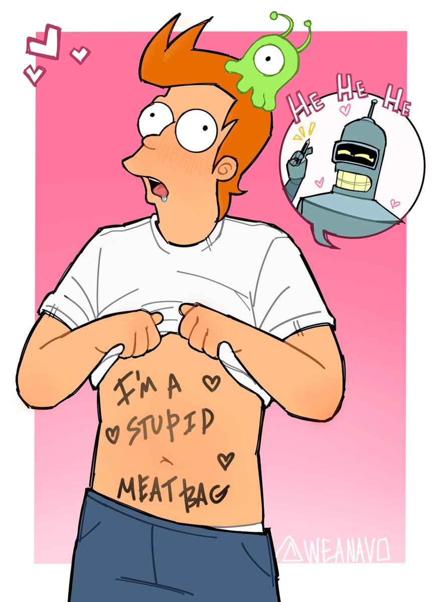 Weanav0's tweet photo. the poor fry had his brain sucked out by a brain slug, so now he’s just a stupid meatbag :))
#futurama https://t.co/BDxRvOIGBM