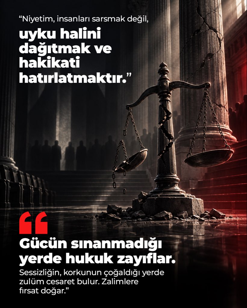 CA_iletisim's tweet photo. “Gücün sınanmadığı yerde hukuk zayıflar. Sessizliğin, korkunun çoğaldığı yerde zulüm cesaret bulur. Zalimlere fırsat doğar.

Dolayısıyla onların bu pervasızlığına müsaade edecek, onlar karşısında susacak birisi değilim.”

📍 Silivri / Makam aracı davası https://t.co/Cy6EYt6PhJ