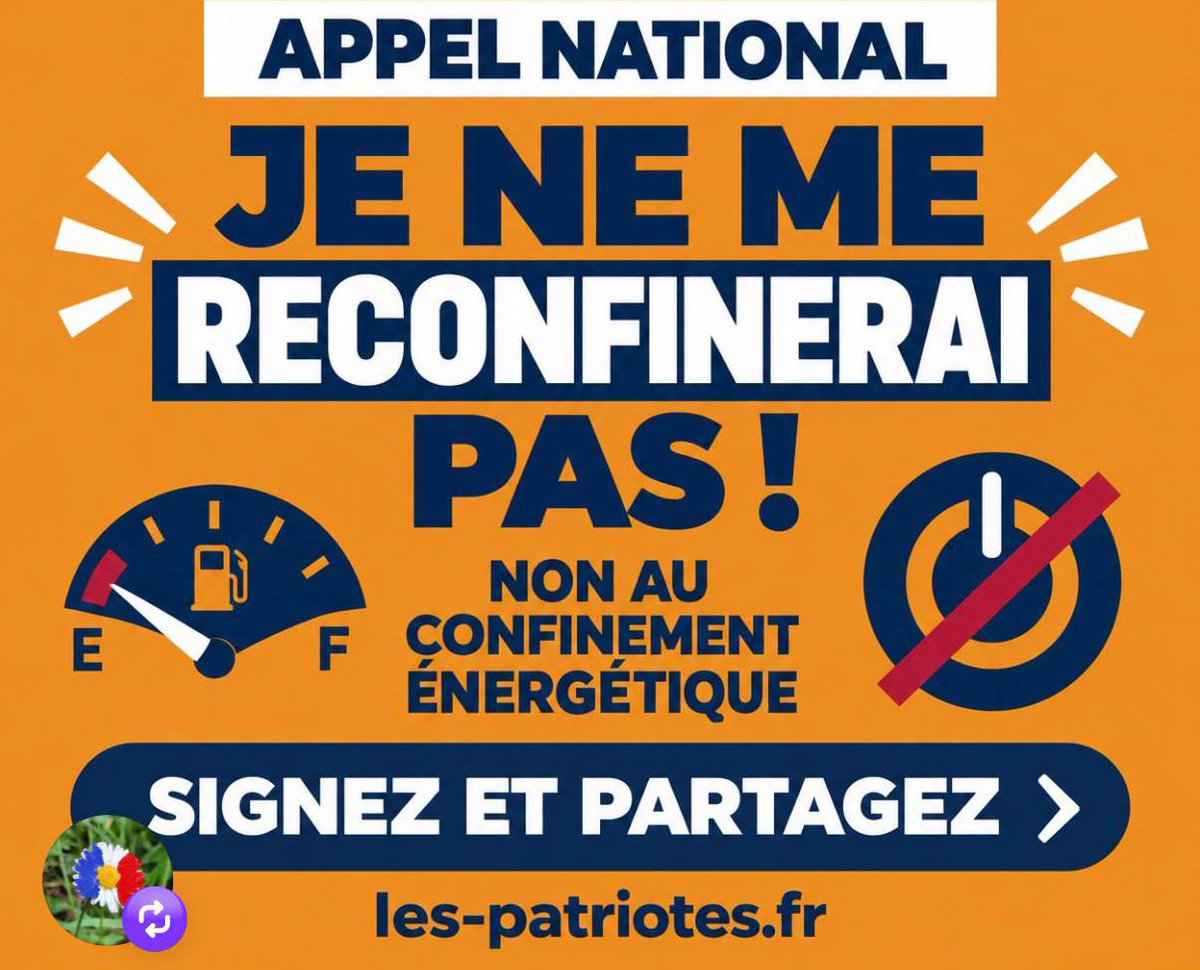 LesPatriotes21's tweet photo. 🔶 Non au confinement énergétique ! 🔶

Désobéissance : je ne reconfinerai pas ! 🇨🇵

▶️ Signez l’Appel national : https://t.co/HizqTMGKua https://t.co/bAxBJ2ItPM