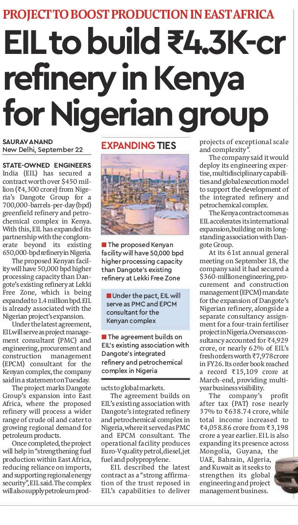 sauravanand04's tweet photo. 🏗️ 𝐄𝐈𝐋: ₹4,300-cr Kenya refinery deal. #Energy
🔋 𝐁𝐄𝐒𝐒 𝐁𝐎𝐎𝐌: India targets 236-260 GWh by 2032. #Storage
⛽ 𝐉𝐈𝐎-𝐁𝐏: Diesel capped at 50 litres per fill. #Fuel
☀️ 𝐑𝐄 𝐂𝐔𝐑𝐓𝐀𝐈𝐋𝐌𝐄𝐍𝐓: August cuts triple to 668 MU. #Renewables https://t.co/Wv7cfDzzoQ