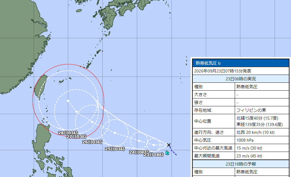 pacific_o's tweet photo. グアム近海の熱帯低気圧（91W）…台風26号候補…今の所、台湾方向ですが、南西諸島付近で停滞する可能性もあるので…一応、注意しておいてください。［23日06時現在値］ https://t.co/atzbXrUVKQ