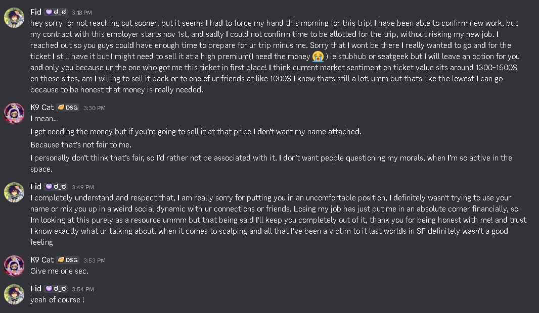 fidencio45's tweet photo. @doc_respawn @Beenes_lol Timeline: 
reaches out to K9(the screenshot I've added)
group chat is created (beenes post screenshot)
makes post about my unfortunate situation
calls me a scalper, what am I to do when someone calls me out for having no morals? https://t.co/5vN9LTYufE