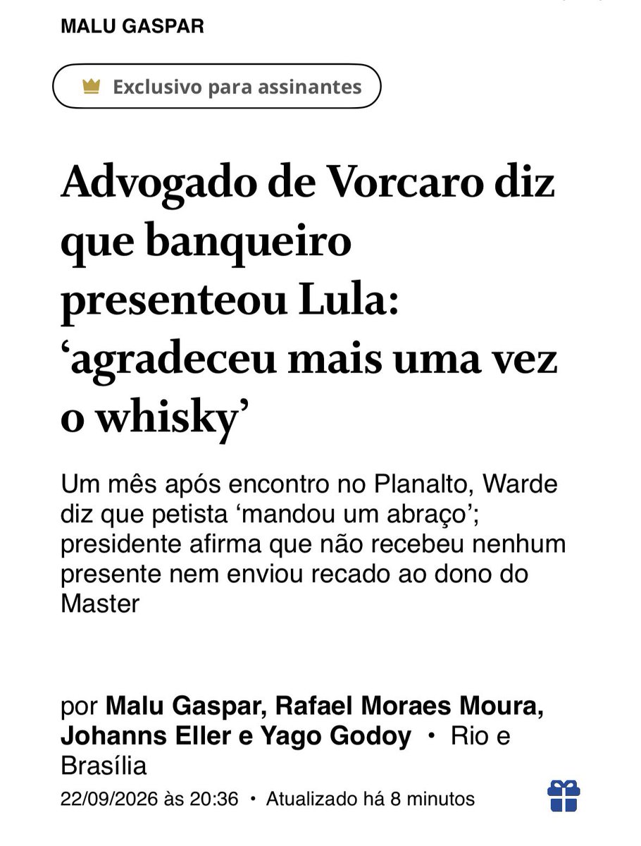ivanildoiii's tweet photo. 🚨 VORCARO PRESENTEOU LULA COM WHISKEY

++ LULA PERGUNTOU A ADVOGADO DO MASTER SE VORCARO FICOU “MAIS TRANQUILO” APÓS O ENCONTRO https://t.co/ZgTjcimGP1