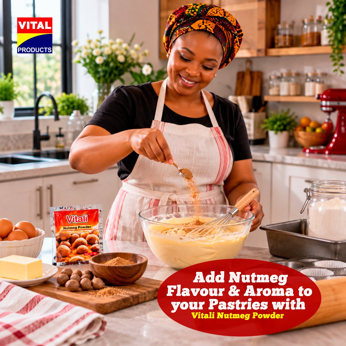 VProductsplc's tweet photo. Baking something good for the family? Enhance the aroma and flavour with Vitali Nutmeg Powder. Even your neigbours will ask for some. 😜

#VitalProducts #VitaliNutmegPowder https://t.co/Wnry22gDHf