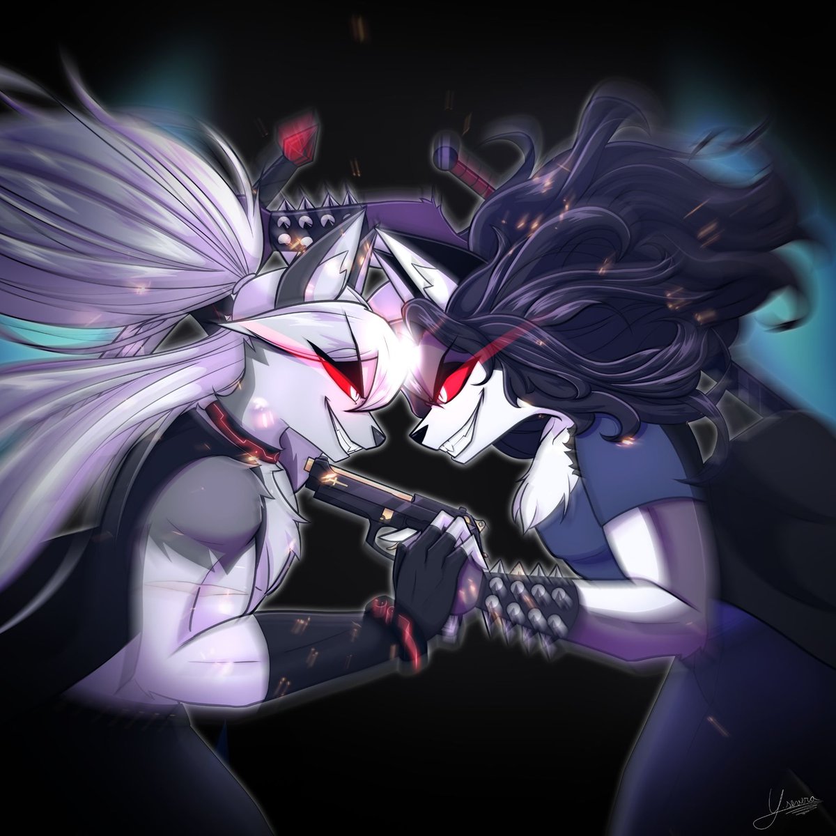 SkytheAnnur's tweet photo. (Art By: @YseveraArt )
My hellhound on the Left, Noctis, vs Zef by @HeccpupNamedZ
A friendly bout, as to whom would win, not sure. But its all in good fun right?
#HelluvaBossOC #Hellhound #HelluvaBoss https://t.co/g1c2bI2i8S