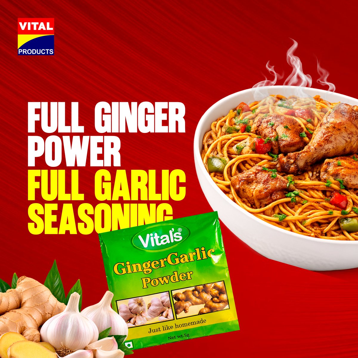 VProductsplc's tweet photo. Full Ginger Power and full garlic seasoning in one sachet for sumptuous and delicious meals your family would be happy to eat.

#VitalProducts #VitaliGingerGarlicPowder https://t.co/gIEs7l3OT2