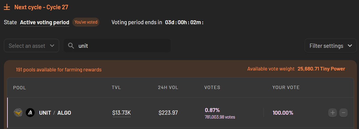 boganmeister's tweet photo. Did YOU get your $TINY vote in for $UNIT/$ALGO??

I did!!! LFG🚀🐳🚀
@dork_fi @Dork_NFTs $WAD https://t.co/hb78oqvMY8