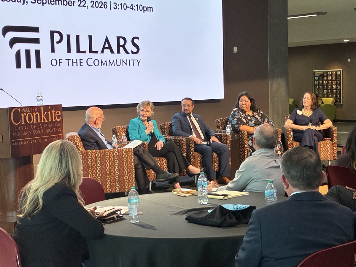 KateMcGeeAZ's tweet photo. Thank you to ASU’s Mechanics of Democracy Laboratory for hosting the 2026 Fall Elections Convening. The event gave great insight into how our elections work. I was honored to be on the Pillars of the Community panel where I discussed how Maricopa County is prepared for the November election, and what we’re doing to make it a great experience for voters. 

Voter registration deadline is October 5th! 

https://t.co/KNY784XeB2