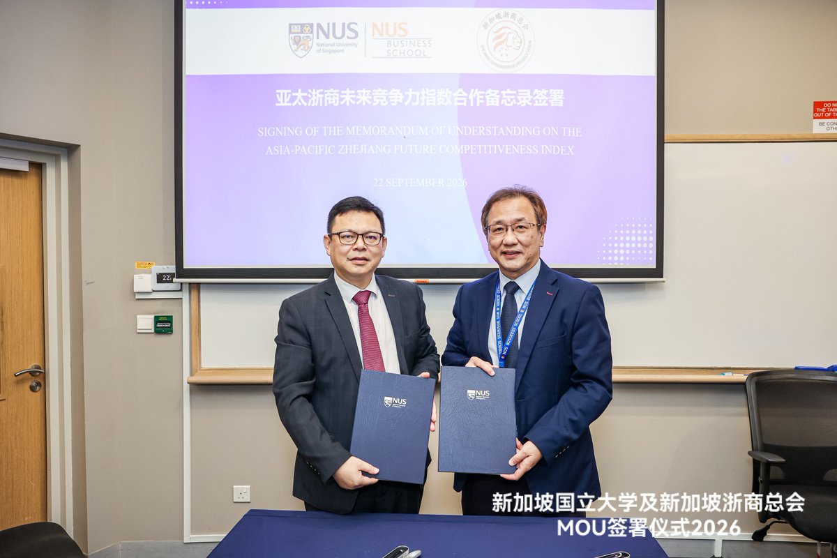 NUSBizSchool's tweet photo. What does it take for an enterprise to compete beyond its home market?

NUS Business School and the Zhejiang (S) Entrepreneurs Association have signed an MOU to develop the proposed NUS Asia-Pacific Zhejiang Future Competitiveness Index, supporting Zhejiang enterprises as they prepare for globalisation and expansion across the region.

#NUSResearch