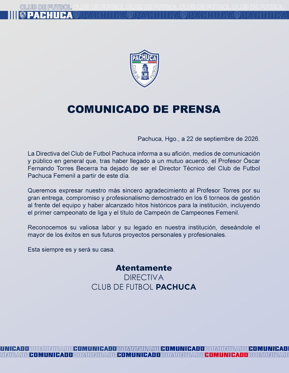 TuzosFemenil's tweet photo. 📋 | COMUNICADO DE PRENSA: 

Gracias Profesor Oscar Torres https://t.co/VnBqRB7S8p