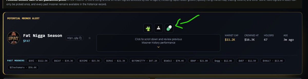 StonkTools's tweet photo. Trading buttons have been added to the "potential mooner" section of the website, to open tokens quick in your desired trading terminal.

In the last day alone, our detection has caught several 20-50x tokens which are viewable in the mooner history.

Powered by @StonkTools 

Cnfyns5wz7PJpnSr6x3Znmvpq7c9T5N9i5RshzppW3zT
