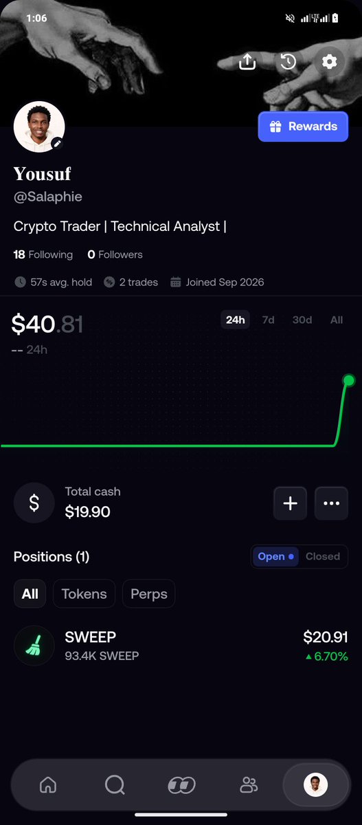 Salaphie's tweet photo. first open trade goes to $SWEEP https://t.co/Hs4KMsCAph