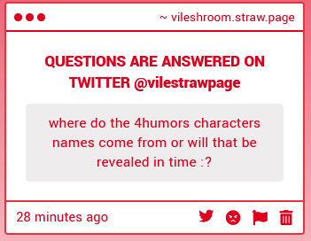 vilestrawpage's tweet photo. All of them are based off the four humors of medicine which was a real thing! It's outdated, but people used to think our emotional state and health were connected to fluids in our bodies! Those emotional states have names and thats what theyre derived from! https://t.co/sAzu1dCkqc