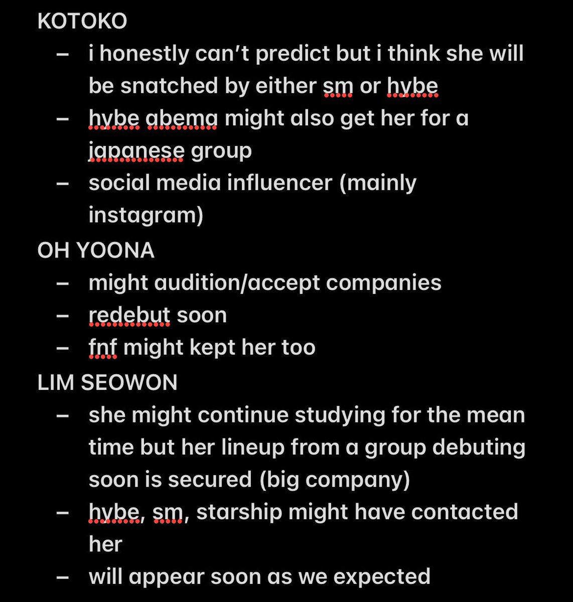 lorc_arc's tweet photo. i was really curious on what path the girls might take so here’s my prediction list for UNIS 🙇‍♀️

ps. i would LOOOVE them to redebut together in another group, that’s my dream https://t.co/mbpue7TvY1