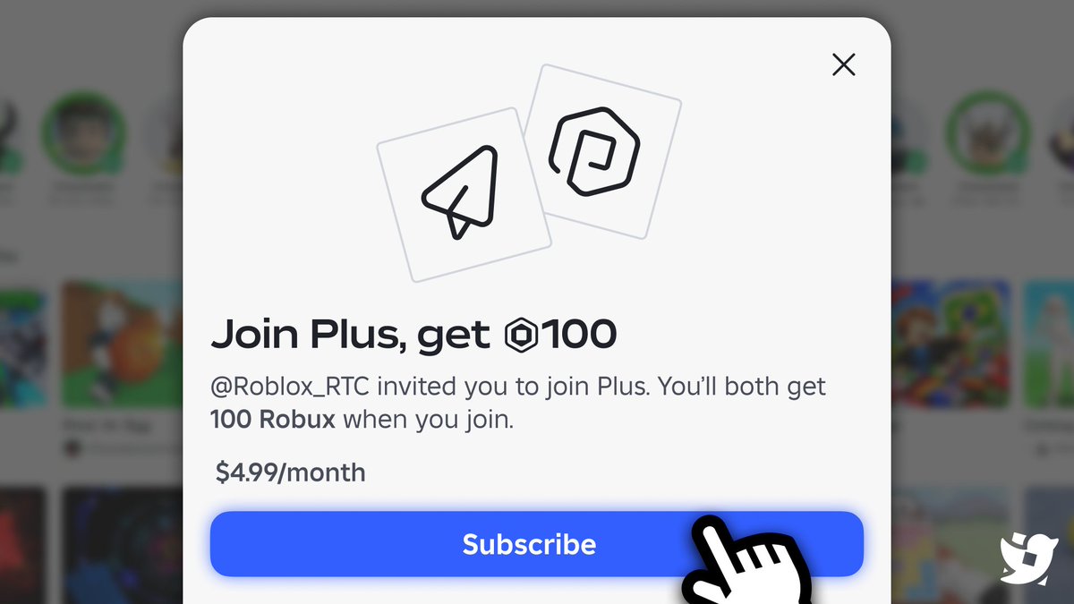 Roblox_RTC's tweet photo. Roblox is rolling out a feature for Plus members to send a referral link to others to subscribe to Plus. Once subscribed through the referral, both parties will receive 100 Robux each!

You can grab your referral link here: https://t.co/IJmyxKC9Ol
You can read the referral terms here: https://t.co/fxnmQyeTlJ