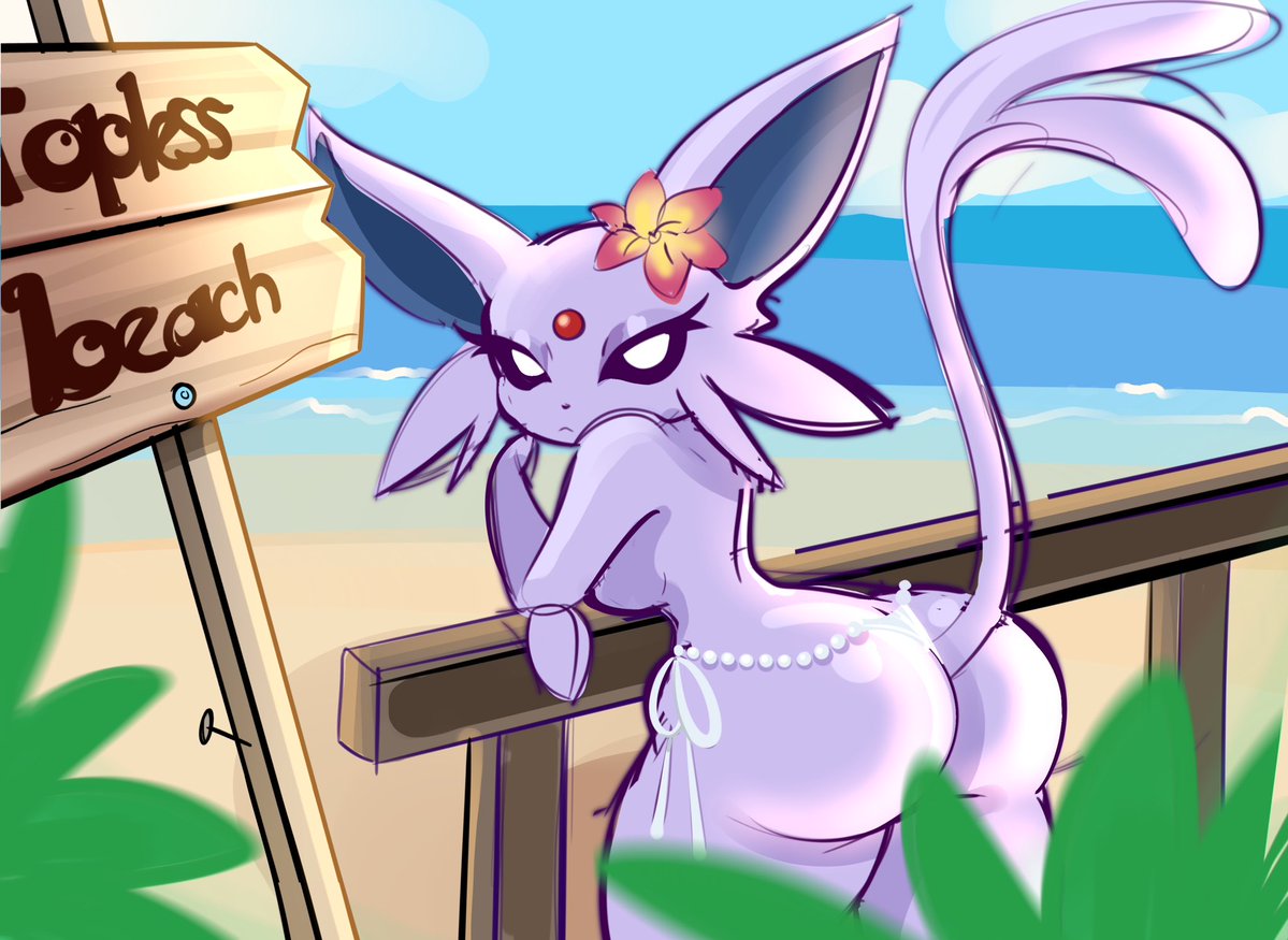 Risdecay's tweet photo. Espeon at the beach ☀️
Suns out, buns out. Bikini tops are always optional https://t.co/xvVPLZhOXS