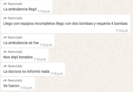 RonnySuarez_'s tweet photo. 🚨Esto es increíble. La ambulancia que llegó al Santa Clara para trasladar a Marcela a otra clínica llegó sin los equipos médicos necesarios y no se pudo efectuar la remisión. Marcela sigue sin ser remitida. Su vida está en alto riesgo. ¡Ayuda por favor! @AnaVesga_G @GodoyMariaA_ https://t.co/eA2OhWIzll