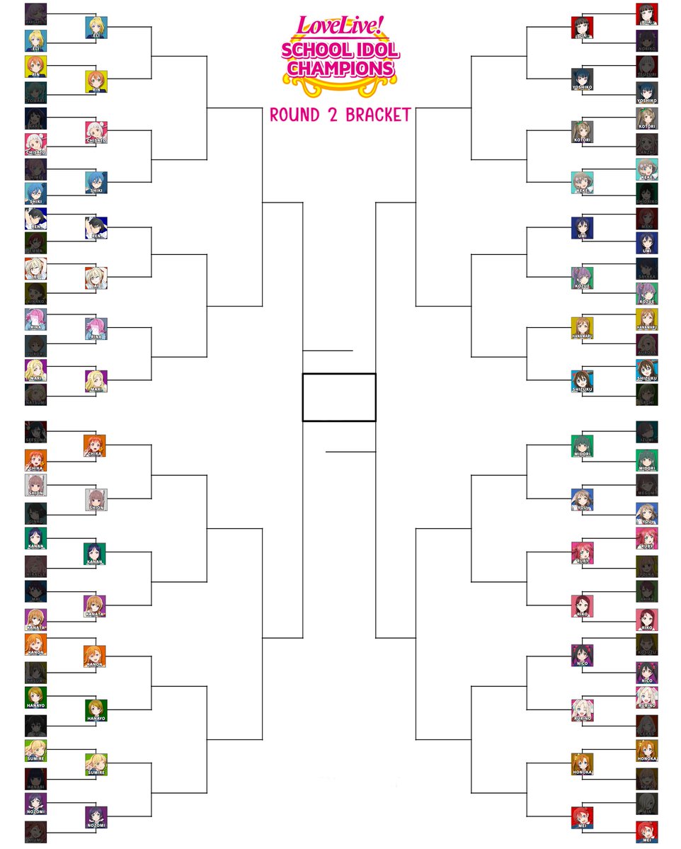LoveLiveChamps's tweet photo. While some may have followed along with the winner announcements, here is a visual of everyone who advanced to Round 2 and who they will be facing!

Which matchups are you looking forward to the most/least? How will you be preparing over the next two days? Let us know! https://t.co/D1RK8GwlrM