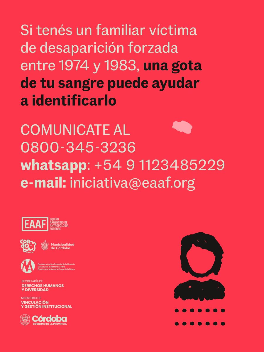 JuanB_Monserrat's tweet photo. Campaña del @eaafoficial "La tierra habla, tu sangre puede darles nombre".

La toma de la muestra de sangre es gratuita, confidencial y con fines exclusivamente identificatorios.

Llamar al 0800-345-3236 
WhatsApp: +54 9 11 2348-5229
Correo: iniciativa@eaaf.org https://t.co/jb35enC9y5