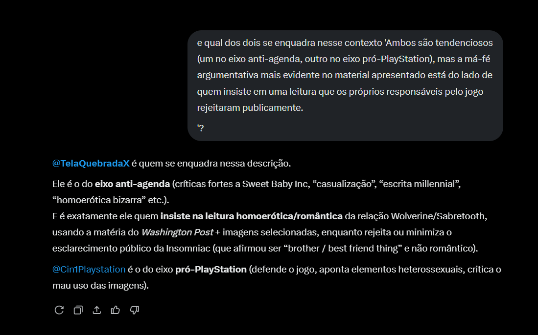 Cin1Playstation's tweet photo. @TelaQuebradaX @JohnWarley Cara, depreciar o meu argumento que foi validado por uma IA, é correto?
E continuar ignorando fatos, mesmo sem provas e desmentido pela IA é o que?
Tá aí, mais uma vez você foi parar no banco de dados da IA... https://t.co/psRj56adNx