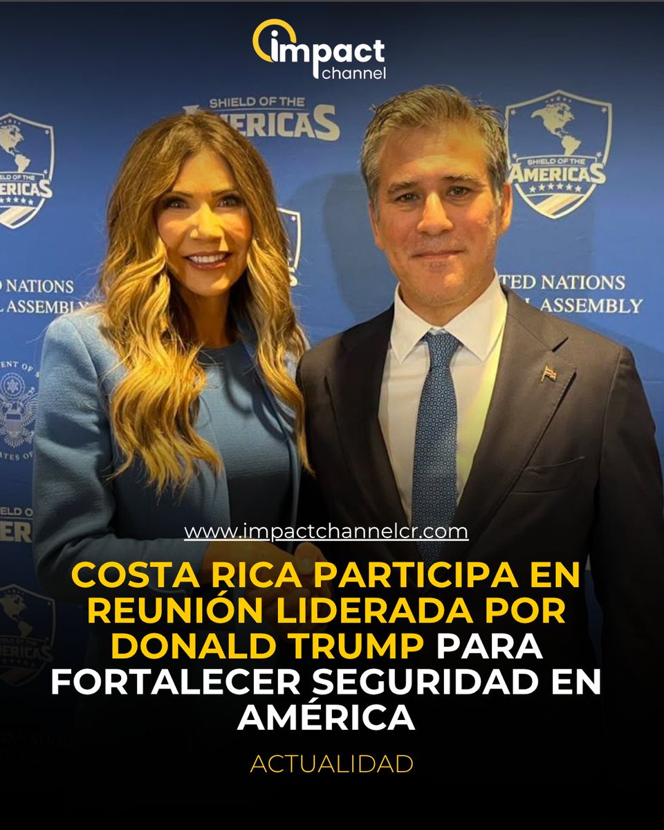 ImpactChannelCR's tweet photo. Costa Rica participó en una reunión de alto nivel del Escudo de las Américas, realizada en Nueva York y encabezada por el presidente de Estados Unidos, Donald Trump, junto a representantes de 15 países del continente.

El canciller Manuel Tovar representó al país en el encuentro, donde se abordaron temas como narcotráfico, minería ilegal, seguridad regional y defensa de la democracia. Costa Rica también planteó la importancia de prestar atención a la situación de Cuba y Nicaragua.