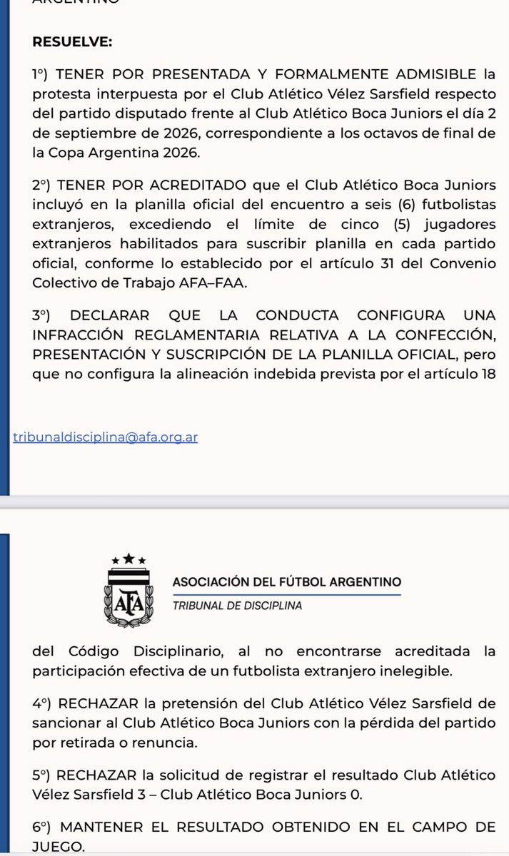 branmartino's tweet photo. La AFA confirma el incumplimiento de #Boca, pero igual rechaza el reclamo de #Vélez por ese mismo incumplimiento.

El "no trates de entenderla" te quedó corto, @tapiachiqui.

Convirtieron al fútbol argentino en un negocio para beneficiar a los propios y a los clubes amigos. https://t.co/vmJavzN1CB