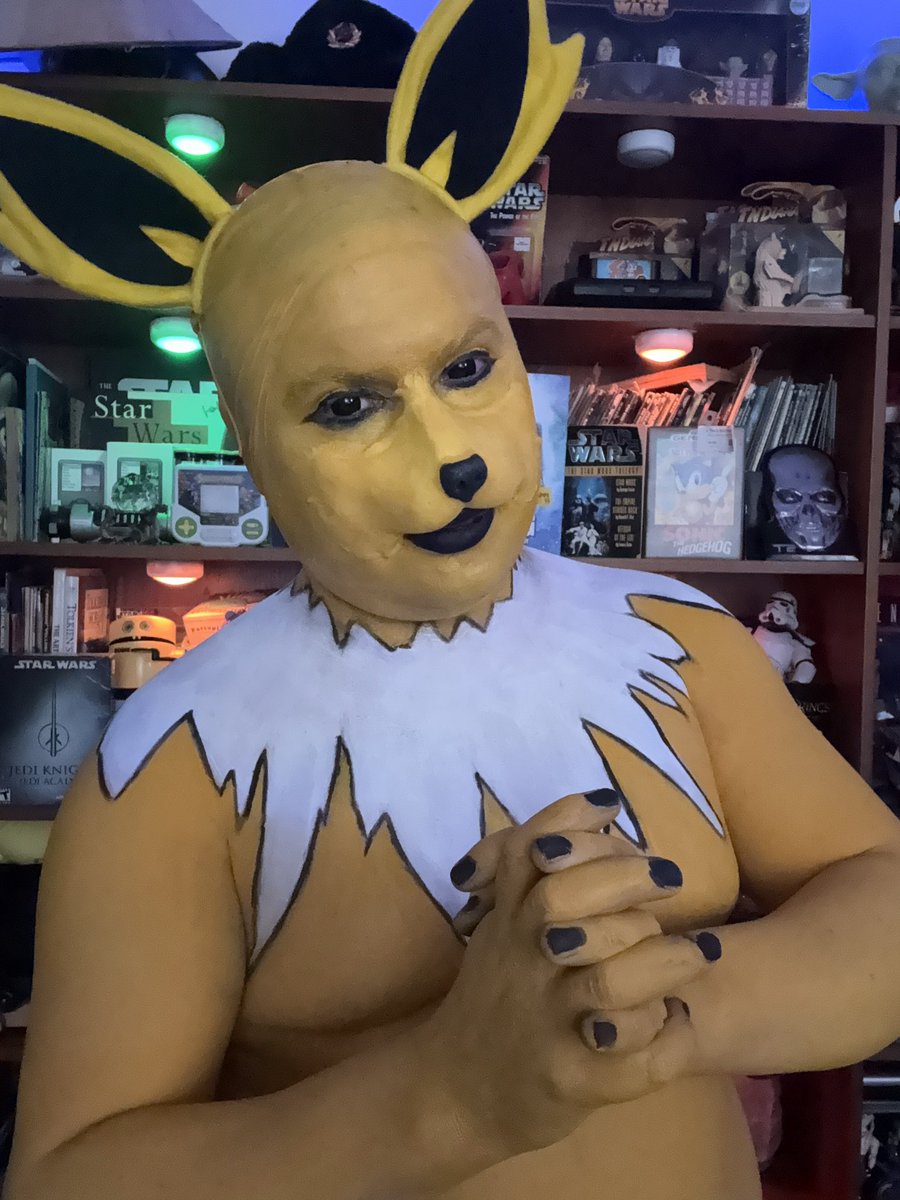 goldeneye545's tweet photo. You guys choose Jolteon from Pokémon as our next Eevee evolution cosplay! Jolteon is a electric type of Pokémon. I think this cosplay of Jolteon came out fantastic. Jolteon came to life thanks to @northfur awesome small fox nose. #pokmon #jolteon #cosplay #bodypaint #makeup https://t.co/5qaTt8Aa6Y