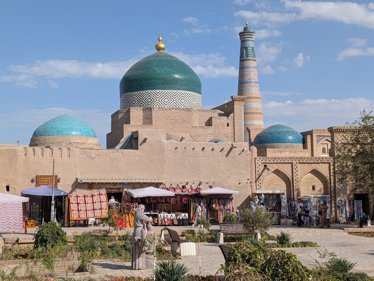 superjascooper's tweet photo. Khiva, Uzbekistan is a city and open air museum. The minerets are not to be missed! Best of all, Uzbekistan now has fast trains connecting Khiva to Bukhara within 3 1/2 hours! https://t.co/Jq3Qnpy8cA