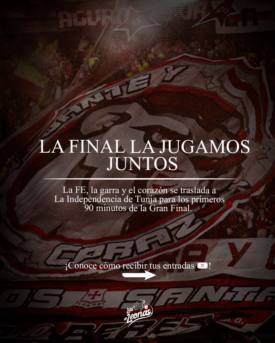 SantaFe's tweet photo. ¡La FE, la garra y el corazón ✊🏻❤️ se trasladan a Tunja 🏟️!

Lee atentamente las indicaciones de las imágenes para redimir tu boleta y acompañar a las #Leonas 🦁 mañana en la final - ida ⚽️

🚍 Los primeros 𝟑𝟎𝟎 𝐚𝐛𝐨𝐧𝐚𝐝𝐨𝐬 en inscribirse 👉🏻 https://t.co/2rcJrKEMUy  podrán asegurar su cupo en los buses dispuestos para acompañar al equipo.

¡Vamos juntos por esta final! 🇮🇩🦁