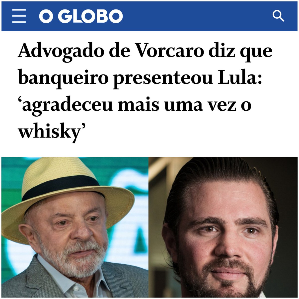 Caveira_Patriot's tweet photo. 🚨BOMBA: Lula recebeu presente e mandou recado pro Daniel Vorcaro.

“Querido, estive com o PR (Lula) hoje. Ele me perguntou se você (Vorcaro) estava bem e mais tranquilo. Eu lhe disse que sim. Ele agradeceu mais uma vez o whisky e mandou um abraço.“ https://t.co/BxMvocIHCZ