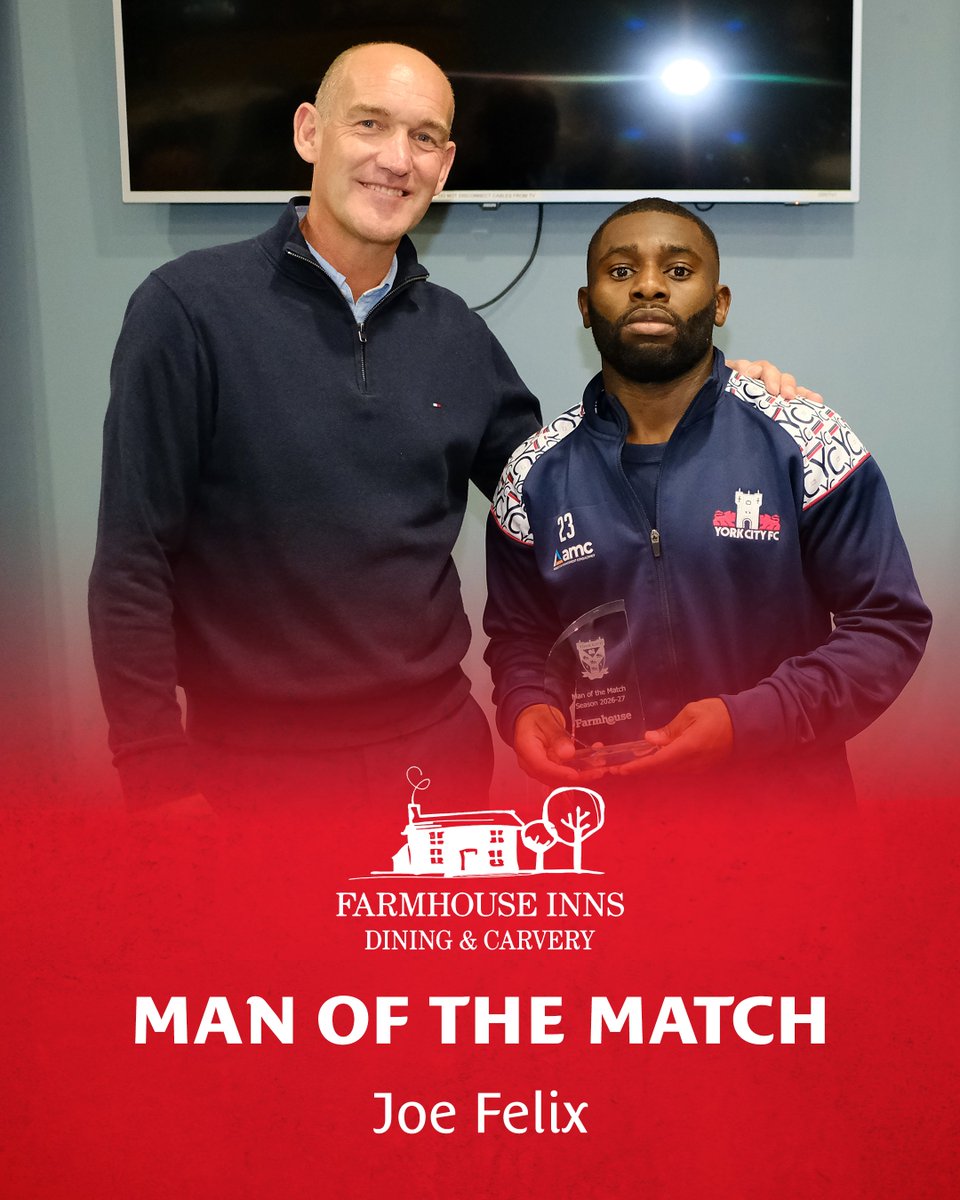 YorkCityFC's tweet photo. ✨ Yesterday's Farmhouse Inns Man of the Match - Joe Felix.

#YCFC 🔴🔵 https://t.co/UjyYPjIW9t