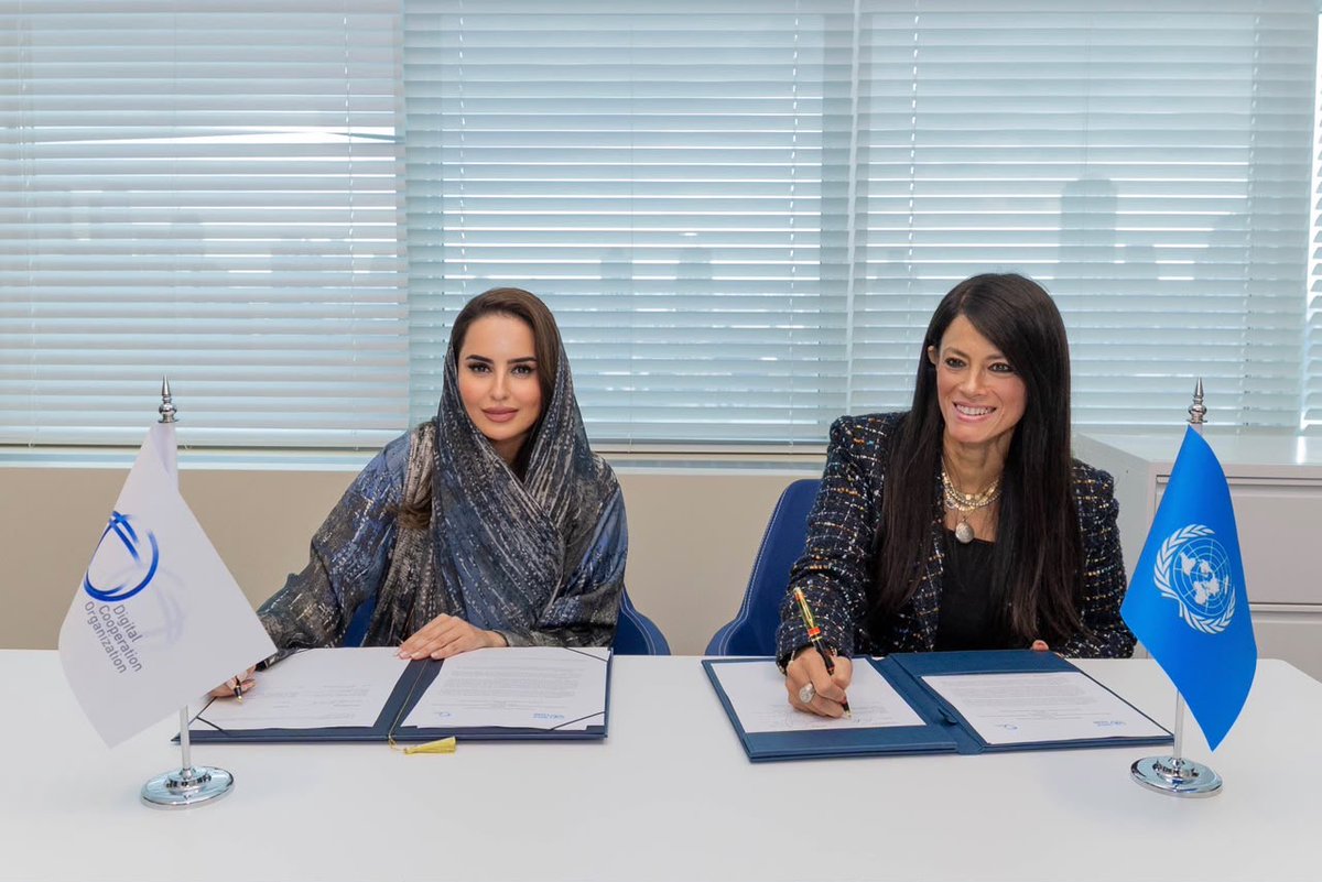 Dalyahya's tweet photo. One small step for inclusive global digital transformation. One giant step for digital transformation across the Arab region. 

Really proud to join my dear friend, H.E. Dr. Rania Al-Mashat (@RaniaAlMashat), @UN Under-Secretary-General and UNESCWA Executive Secretary, in signing an MoU between @UNESCWA and @dcorg. 

Together, we will deepen cooperation across digital development, AI readiness, knowledge exchange, and capacity building, while strengthening North-South digital cooperation. 

Having witnessed the digital progress of DCO’s eight Arab Member States firsthand, I’m excited to turn this agreement into action and greater impact. 

#DigitalProsperity4All #UNGA81 #ArabDigitalFuture