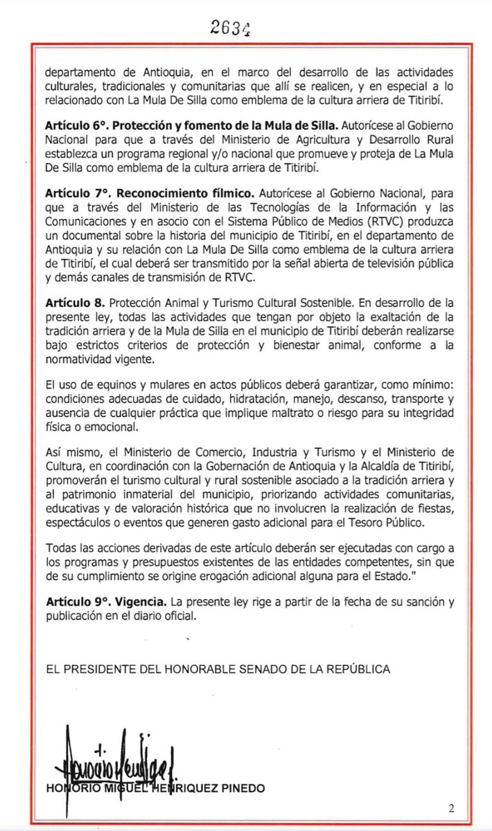 GermanBlancoA's tweet photo. "NUEVA LEY"
De Mí Autoria 

LEY BARTOLO 👏 
Ley 2634 de Sept 22

TITIRIBÍ Exaltación 250 Años de Fundación y designación por Siempre como:

"CAPITAL MUNDIAL DE LA MULA DE SILLA"

Sancionada hoy por el Presidente de la República @ABDELAESPRIELLA 

Especial reconocimiento a los Promotores del Proyecto hoy Ley de la Rpca: Mi compañero de universidad Ex-Alcalde Jaime Humberto Salazar "Paco" y Mi Ex-Alumno abogado Alex Restrepo hoy Alcalde Mpal.

Nuestro Acompañamiento con Hechos Reales.

@GobAntioquia 
@mincultura 
@MinAgricultura 
@asambleadeant 
@JorgeCorreaBet 
@CallejasJCamilo 
@asocaba_ant 
@FedequinasCol 
@soyconservador
@SenadoGovCo
@CamaraColombia

"CUMPLIMOS"

Mart 22 Sept 2026 👇